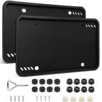 GaRhomxy Silicone License Plate Frames, 2 Pack Black License Plate Frame, Easy to Install Universal US License Plate Holder, Rust Proof, Weatherproof & Rattle-Proof, Car Exterior Accessories