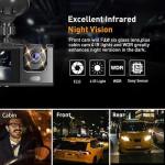 Dash Camera for Car Security Camera Dashcam Front and Rear Inside with WDR, Night Vision, G-Sensor Auto Lock, Loop Recording