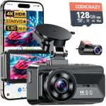 Coolcrazy 4K Dash Cam Front and Rear, STARVIS Sensor, Free 128GB Card Included, 5GHz WiFi-up to 20MB/s, Dual Dash Camera for Cars, Built-in GPS, G-Sensor, WDR/HDR Super Night Vision, 24H Parking Mode