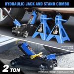 DNA Motoring 2 Ton Car Jack and Stands Kit 2T(4000 lbs) Capacity Low Profile Hydraulic Trolley Service/Floor Jack with 2 Ratchet Stands Combo for Home Garage Shop, Blue, TOOLS-00476