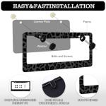 Black Leopard Print License Plate Frames - 2 Pack Animal Cheetah Print License Plate Holder Covers, Aluminum Metal Rust-Proof Waterproof Car Tag Frame with Screws Fasteners Caps