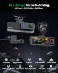 Nymzview 4K+2.5K+2.5K 3 Channel Dash Cam - Front/Rear/Inside - 5.8GHz WiFi 6 Dashcam with IR Night Vision, 64GB Card, 24H Parking Mode, G-Sensor - Car Dash Cam for Rideshare & Taxi