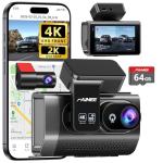 Dash Cam Front and Rear, 4K+2K Recording Dash Camera for Cars, Night Vision with WDR, 170° Wide Angle, 5.8G/2.4G Dual Wi-Fi, 64GB Card, Built-in GPS, G-Sensor Emergency Lock, 24H Parking Monitor