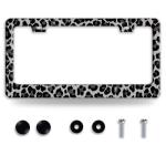 Black Gray Leopard Print License Plate Frame Beautiful Cheetah Print License Plate Holder Funny Stainless Steel Accessories Cars Decor with 2 Holes and Screws Fits Standard Us Ca Vehicles 12.2 X 6 in