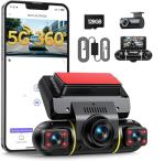 LAMTTO 360 Degree View 4 Channel Dash Cam Front and Rear Inside 5G WiFi Dash Camera for Cars APP Control 8 IR Night Vision 24H Parking Monitor with Hardwire Kit, G-Sensor, Included 128GB Card