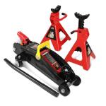 Auto Dynasty 2 Ton Floor Jack with Jack Stands, Heavy Duty Steel Hydraulic Racing Floor Jack with Single Piston Quick Lift Pump, Hydraulic Trolley Service Car Jack, Red/Black