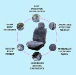 Genuine Sheepskin Seat Cover Lambskin Seat Cover Winter Car Seat Cover Lambs Wool Sheep Skin Fuzzy Shearling Car Accessories with Curve Patten (Gray with bit of Bluish Tint)