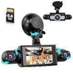 360 Degree View 4 Channel Dash Cam Front and Rear Inside Left Right, 3 Inch 1080P Dash Camera for Cars, Dash Car Camera with Super Night Vision, Motion Detection, Loop Recording, G-Sensor