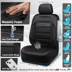 CAR PASS Memory Foam Seat Covers Front, Airy Cool Mesh Thick Car Seat Covers, Leather Car Seat Covers Front Seats Airbag Compatible, Universal Automotive Comfort for Most Cars, Trucks, SUV, Black