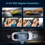 360 Degree View 4 Channel Dash Cam Front and Rear Inside Left Right, 3 Inch 1080P Dash Camera for Cars, Dash Car Camera with Super Night Vision, Motion Detection, Loop Recording, G-Sensor