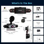 360 Degree View 4 Channel Dash Cam Front and Rear Inside Left Right, 3 Inch 1080P Dash Camera for Cars, Dash Car Camera with Super Night Vision, Motion Detection, Loop Recording, G-Sensor