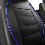 CAR PASS Universal FIT Piping Leather Two Front Seat Covers, Waterproof Faux Leather for SUV Sedan Van Truck, Airbag Compatible,Reserved Opening Holes for Headrest Covers. (Black and Blue)