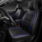 CAR PASS Universal FIT Piping Leather Two Front Seat Covers, Waterproof Faux Leather for SUV Sedan Van Truck, Airbag Compatible,Reserved Opening Holes for Headrest Covers. (Black and Blue)
