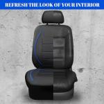 CAR PASS Universal FIT Piping Leather Two Front Seat Covers, Waterproof Faux Leather for SUV Sedan Van Truck, Airbag Compatible,Reserved Opening Holes for Headrest Covers. (Black and Blue)
