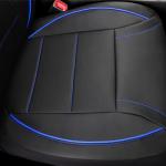 CAR PASS Universal FIT Piping Leather Two Front Seat Covers, Waterproof Faux Leather for SUV Sedan Van Truck, Airbag Compatible,Reserved Opening Holes for Headrest Covers. (Black and Blue)