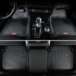 Coverado Heavy-Duty PVC Car Floor Mats Full Set – Black Metallic Heel Pad, All-Weather Protection for Front & Rear, Non-Slip Backing, Easy-to-Clean Liners, 4 Pcs