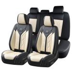 Coverado Seat Covers, Car Seat Covers Full Set, Leather Seat Covers for Cars, Automotive Seat Covers Car Seat Protector Car Accessories Fit for Most Sedans SUV Pick-up Truck(Black&Beige)