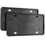 2Pack Premium Matte Black Silicone License Plate Frames, License Plate Holder, ZOMETUO Universal Car License Plate Frame Cover for Women/Man, Brackets Rust-Proof, Weather & Rattle-Proof