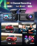 REDTIGER F17 Elite 4K Dash Cam 3 Channel, STARVIS 2 IMX678 & IMX675, 128GB Card, Full Night Color, 4K+2.5K+1080P Front and Rear Inside, Voice Control, 5GHz WiFi-30MB/s Download, GPS, HDR, Parking Mode