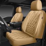 CAR PASS Piping Luxury PU Leather Two Front Car Seat Covers, Waterproof Anti Slip Seat Covers Compatible with Front Seat Armrests,Universal Fit for Suvs,Vans,Trucks,Airbag Compatible(All Beige)