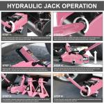 PM PERFORMOTOR Low Profile Hydraulic Trolley Service/Floor Jack Combo with 2 Ratchet Jack Stands, 2 Ton (4000 lbs) Capacity, Pink, PM-TOL-FJ3P-PK