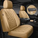 CAR PASS Piping Luxury PU Leather Two Front Car Seat Covers, Waterproof Anti Slip Seat Covers Compatible with Front Seat Armrests,Universal Fit for Suvs,Vans,Trucks,Airbag Compatible(All Beige)