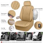 CAR PASS Piping Luxury PU Leather Two Front Car Seat Covers, Waterproof Anti Slip Seat Covers Compatible with Front Seat Armrests,Universal Fit for Suvs,Vans,Trucks,Airbag Compatible(All Beige)