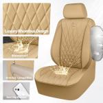 CAR PASS Piping Luxury PU Leather Two Front Car Seat Covers, Waterproof Anti Slip Seat Covers Compatible with Front Seat Armrests,Universal Fit for Suvs,Vans,Trucks,Airbag Compatible(All Beige)
