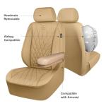 CAR PASS Piping Luxury PU Leather Two Front Car Seat Covers, Waterproof Anti Slip Seat Covers Compatible with Front Seat Armrests,Universal Fit for Suvs,Vans,Trucks,Airbag Compatible(All Beige)