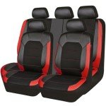Universal Leather Car Seat Covers - Black Red Full Set