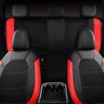 Universal Leather Car Seat Covers - Black Red Full Set
