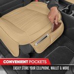 Beige Faux Leather Car Seat Covers with Pockets