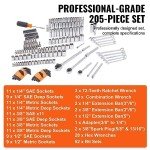 205 Pcs Mechanics Tool Set with Sockets
