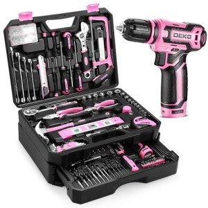 Pink Tool Kit Box with Cordless Drill Set
