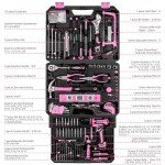 Pink Tool Kit Box with Cordless Drill Set