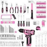 Pink Tool Kit Box with Cordless Drill Set