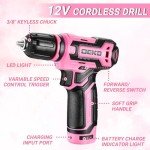 Pink Tool Kit Box with Cordless Drill Set