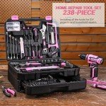 Pink Tool Kit Box with Cordless Drill Set