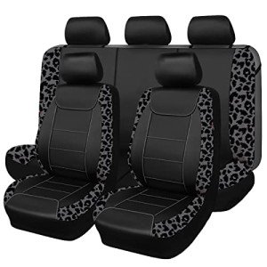 Leopard Gray Black Carbon Fiber Seat Covers - 8PCS