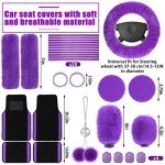 Woanger 47 Car Seat Cover Full Set for Women Included Car Front Rear Seat Fluffy Steering Wheel Cover Belt Automotive Floor Mats Air Conditioner Decoration Strip Universal(Purple Black)