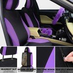 Woanger 47 Car Seat Cover Full Set for Women Included Car Front Rear Seat Fluffy Steering Wheel Cover Belt Automotive Floor Mats Air Conditioner Decoration Strip Universal(Purple Black)