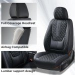Coverado Car Seat Covers Full Set, Black Seat Covers for Car with Lumbar Support, Nappa Leather Seat Covers Waterproof Car Seat Protectors Universal Fit for Most Cars SUV Trucks