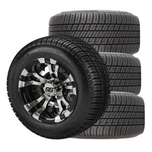 RM Cart 10" Warlock Black/Machined on 205/50-10 Deli Low Pro Tire (Set of 4), Golf Cart Tires and Wheels Combo, Durable and Fits Standard Lug Nuts, (EZ Go and Club Car), Assembled Before Shipping