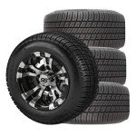 RM Cart 10" Warlock Black/Machined on 205/50-10 Deli Low Pro Tire (Set of 4), Golf Cart Tires and Wheels Combo, Durable and Fits Standard Lug Nuts, (EZ Go and Club Car), Assembled Before Shipping