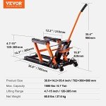 VEVOR Hydraulic Motorcycle Lift Jack, 1500 LBS Capacity ATV Scissor Lift Jack, Portable Motorcycle Lift Table with 4 Wheels, Hydraulic Foot-Operated Hoist Stand for Motorcycle ATV UTV Powersports