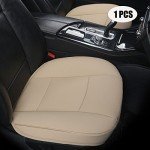 EDEALYN Luxury PU Leather Car Seat Cover Protector Front Car Seat Cover Seat Bottom Cover Single Seat Cover-Compatible with 90% Vehicles (Width 20.8× Deep21 × Thick 0.2 inch) (Beige)