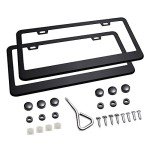 Ohuhu Matte Aluminum License Plate Frame with Black Screw Caps, 2Pcs 2 Holes Black Car Licenses Plate Covers Holders for US Vehicles