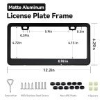 Ohuhu Matte Aluminum License Plate Frame with Black Screw Caps, 2Pcs 2 Holes Black Car Licenses Plate Covers Holders for US Vehicles