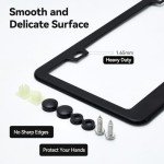 Ohuhu Matte Aluminum License Plate Frame with Black Screw Caps, 2Pcs 2 Holes Black Car Licenses Plate Covers Holders for US Vehicles