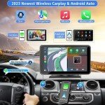 Portable Newest Wireless Apple CarPlay and Android Auto Screen for Car, 7" HD Touch Screen Car Stereo with Mirror Link, Bluetooth 5.2, Backup Camera, AUX,FM Transmitter for All Vehicle